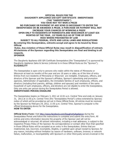 Sweepstakes Terms and Conditions .